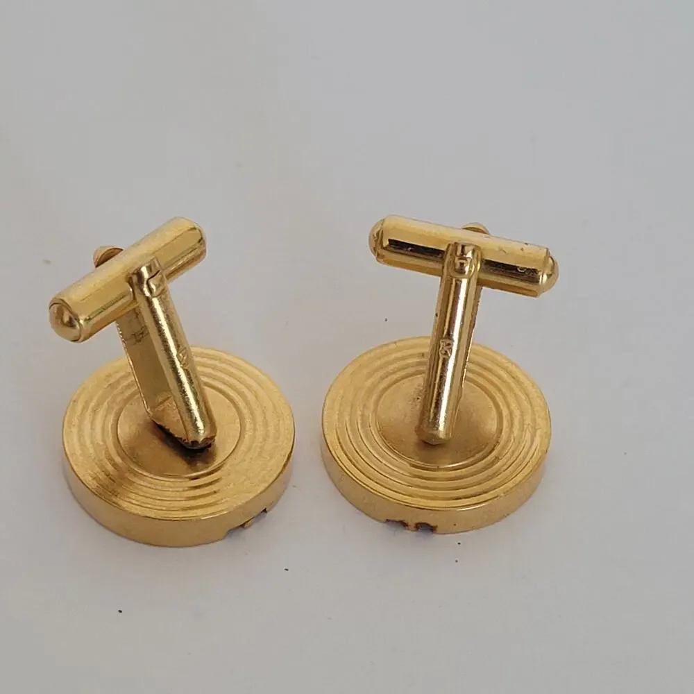 Dunhill D Cufflinks Gold Silver Tone Logo Round Designer Vintage Retro Bullet
